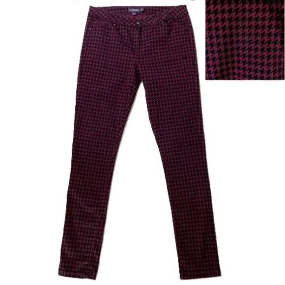 Long Tall Sally Its Denim Burgundy Black Houndstooth Jeans Skinny Size 10 - Picture 1 of 12